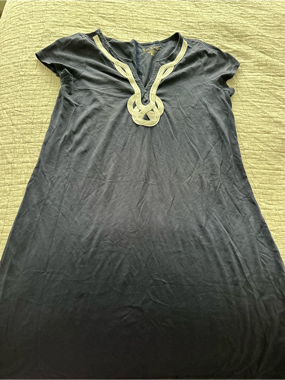 Lilly Pulitzer Navy Dress with Cream Embroidered V-Neck